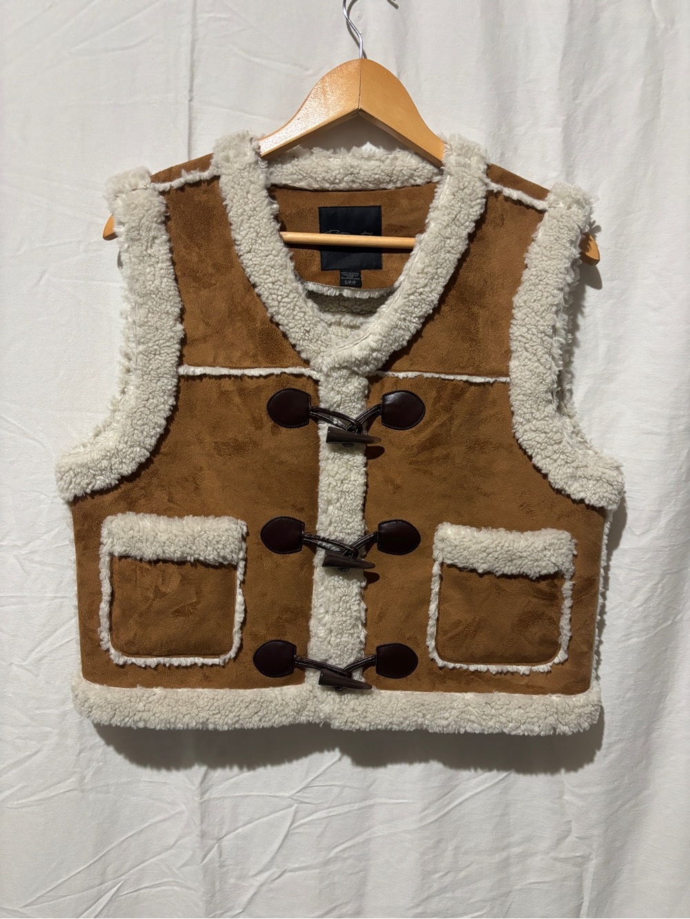 R.D Style Faux Suede Sherpa Vest Western Cowgirl Toggle Shearling Cropped